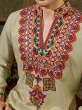 Elegant Cream Sequins Work Rayon Festive Wear Men’s Kurta