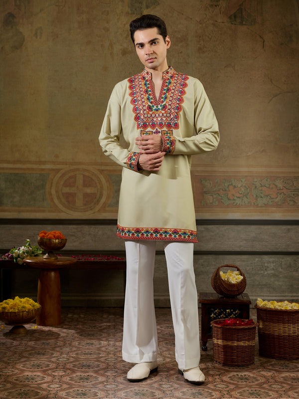 Elegant Cream Sequins Work Rayon Festive Wear Men’s Kurta