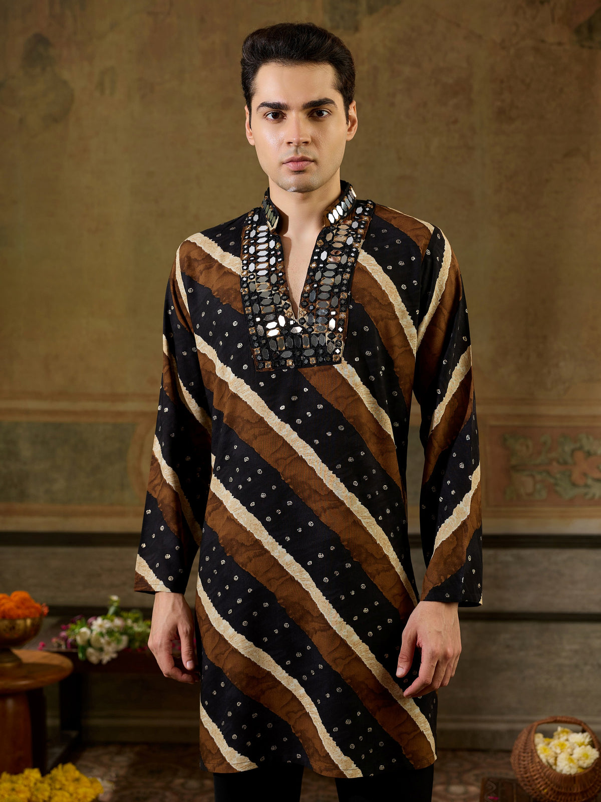 Classic Black Embroidered Rayon Festive Wear Men’s Kurta