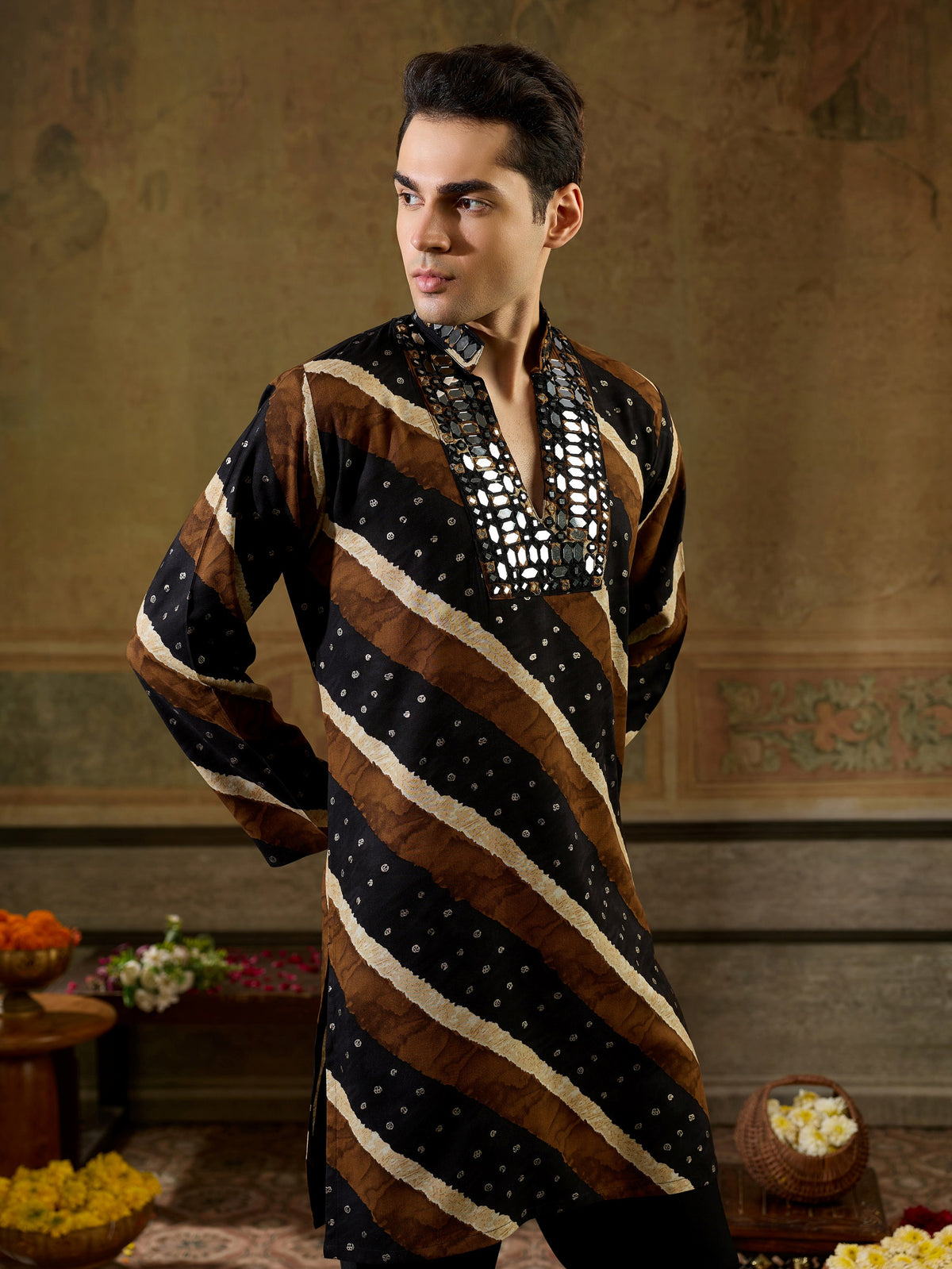 Classic Black Embroidered Rayon Festive Wear Men’s Kurta
