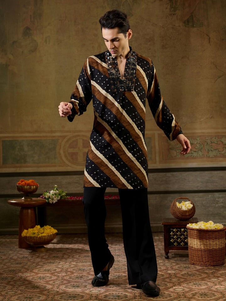 Classic Black Embroidered Rayon Festive Wear Men’s Kurta