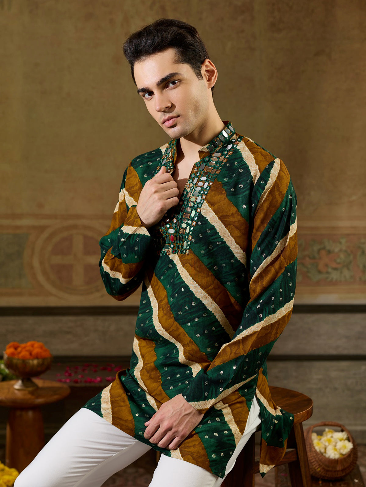 Artistic Green Embroidered Rayon Festive Wear Men’s Kurta