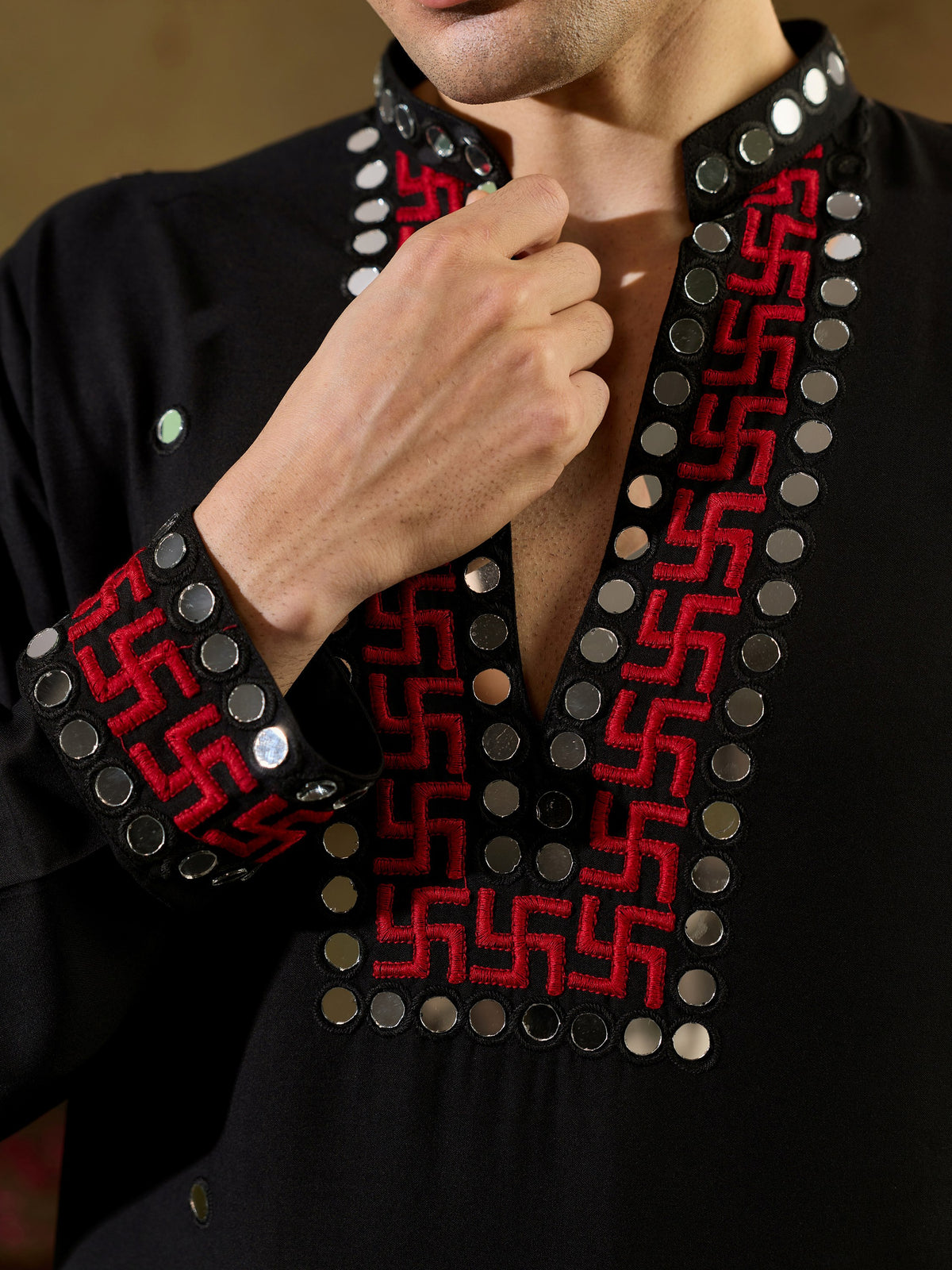 Beautiful Black Embroidered Rayon Navratri Wear Men’s Kurta