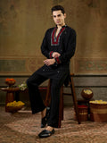 Beautiful Black Embroidered Rayon Navratri Wear Men’s Kurta