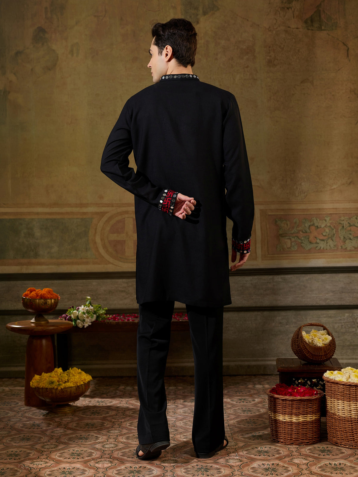 Beautiful Black Embroidered Rayon Navratri Wear Men’s Kurta