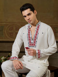 Festive White Sequins Work Rayon Navratri Wear Men’s Kurta
