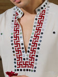 Festive White Sequins Work Rayon Navratri Wear Men’s Kurta