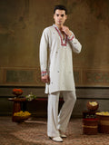 Festive White Sequins Work Rayon Navratri Wear Men’s Kurta