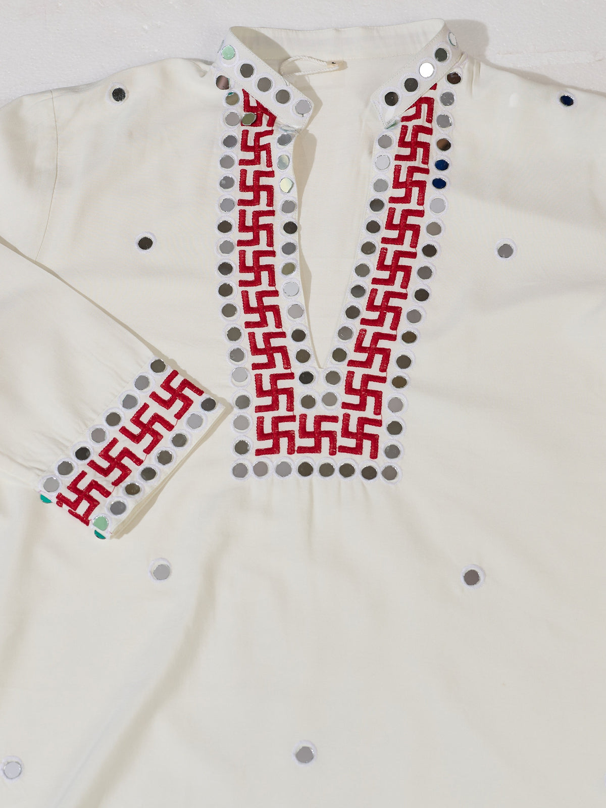 Festive White Sequins Work Rayon Navratri Wear Men’s Kurta