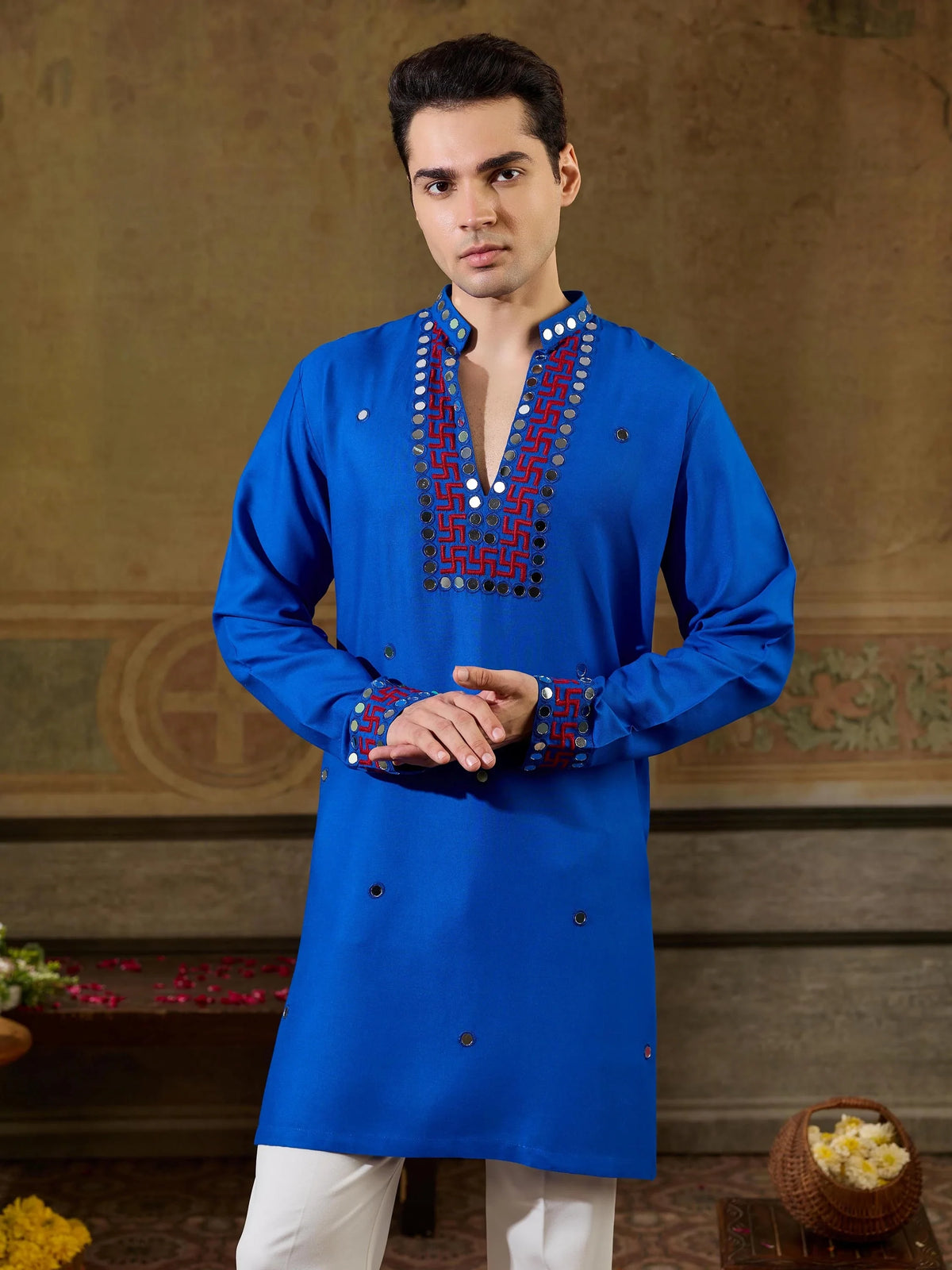 Charming Blue Embroidered Rayon Navratri Wear Men’s Kurta