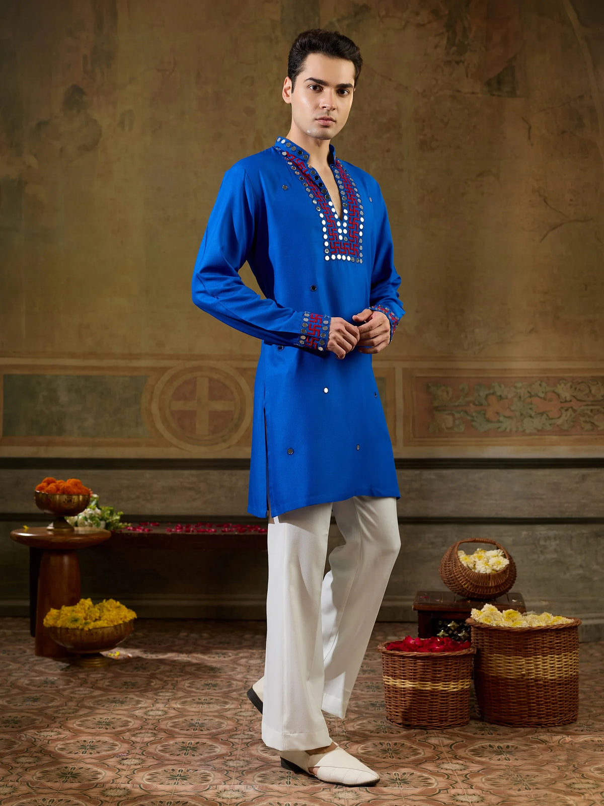 Charming Blue Embroidered Rayon Navratri Wear Men’s Kurta