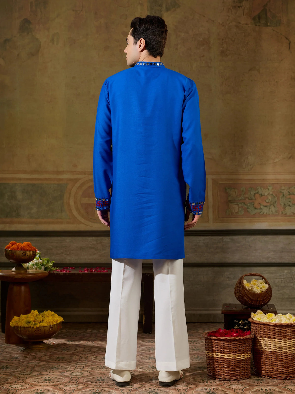 Charming Blue Embroidered Rayon Navratri Wear Men’s Kurta