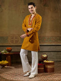 Bewitching Mustard Yellow Sequins Work Rayon Navratri Wear Men’s Kurta