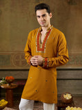 Bewitching Mustard Yellow Sequins Work Rayon Navratri Wear Men’s Kurta