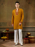 Bewitching Mustard Yellow Sequins Work Rayon Navratri Wear Men’s Kurta
