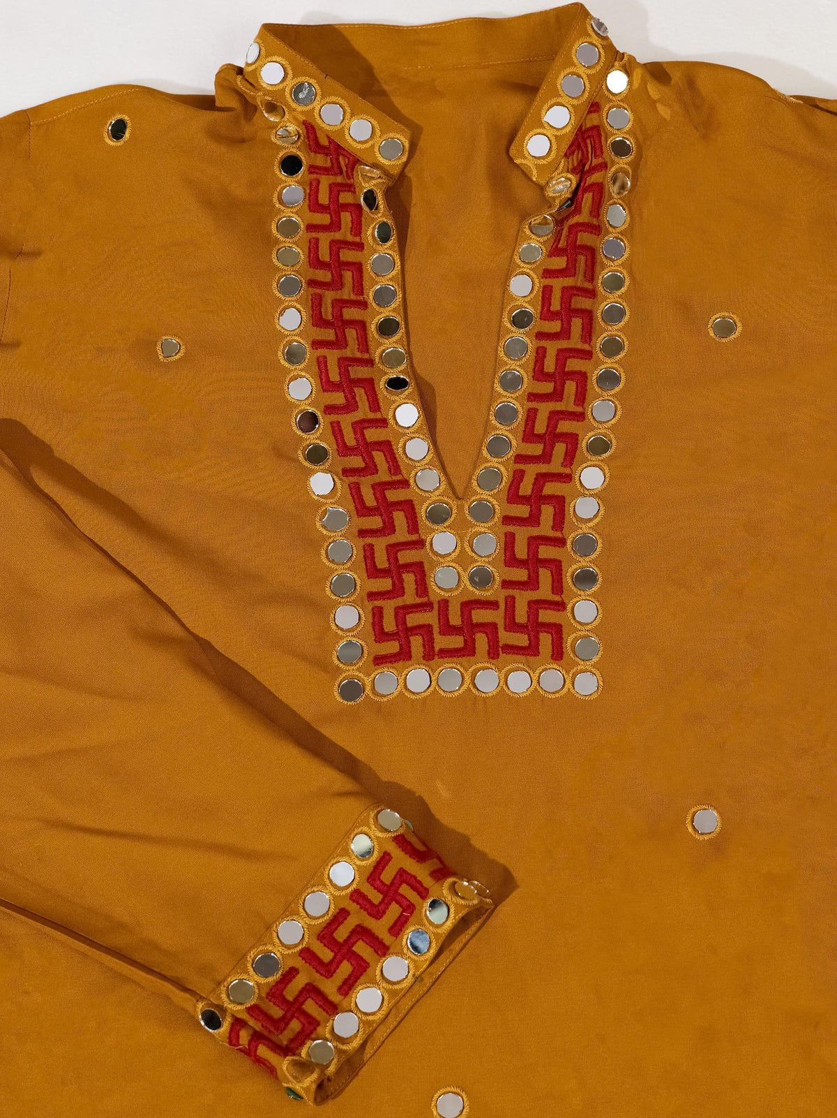 Bewitching Mustard Yellow Sequins Work Rayon Navratri Wear Men’s Kurta