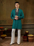Lovable Teal Green Embroidered Rayon Navratri Wear Men’s Kurta