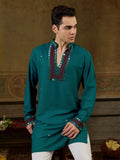 Lovable Teal Green Embroidered Rayon Navratri Wear Men’s Kurta