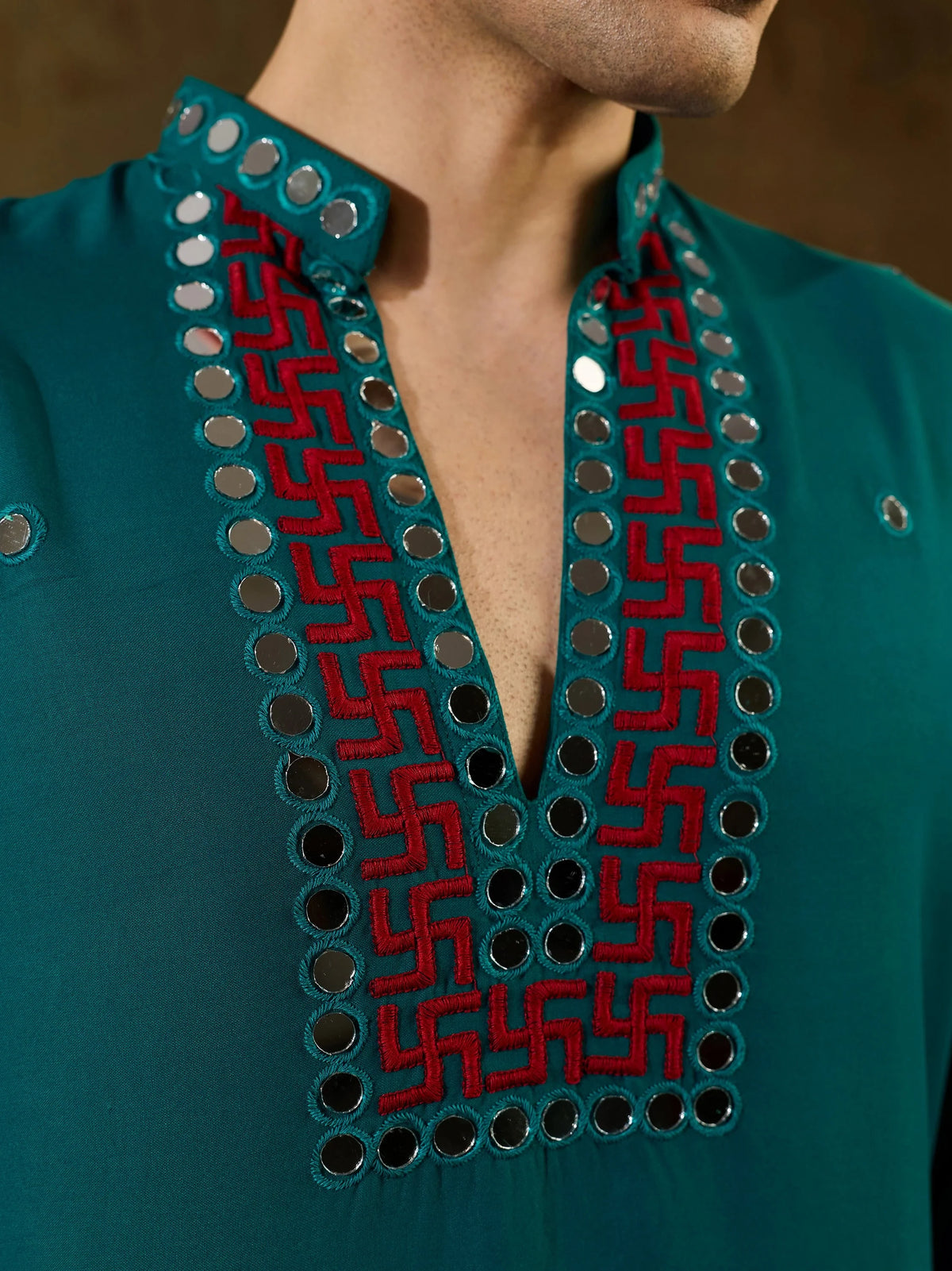 Lovable Teal Green Embroidered Rayon Navratri Wear Men’s Kurta