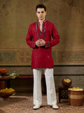 Dashing Red Sequins Work Rayon Navratri Wear Men’s Kurta