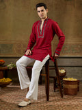 Dashing Red Sequins Work Rayon Navratri Wear Men’s Kurta