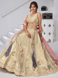 Majestic Beige Sequins Embroidery Banarasi Silk Lehenga Choli With Dupatta