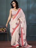 Adorable Off-White Weaving Linen Traditional Saree With Blouse