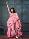 Glamorous Pink Weaving Linen Event Wear Saree With Blouse