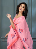 Glamorous Pink Weaving Linen Event Wear Saree With Blouse