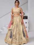 Majestic Beige Sequins Embroidery Banarasi Silk Lehenga Choli With Dupatta