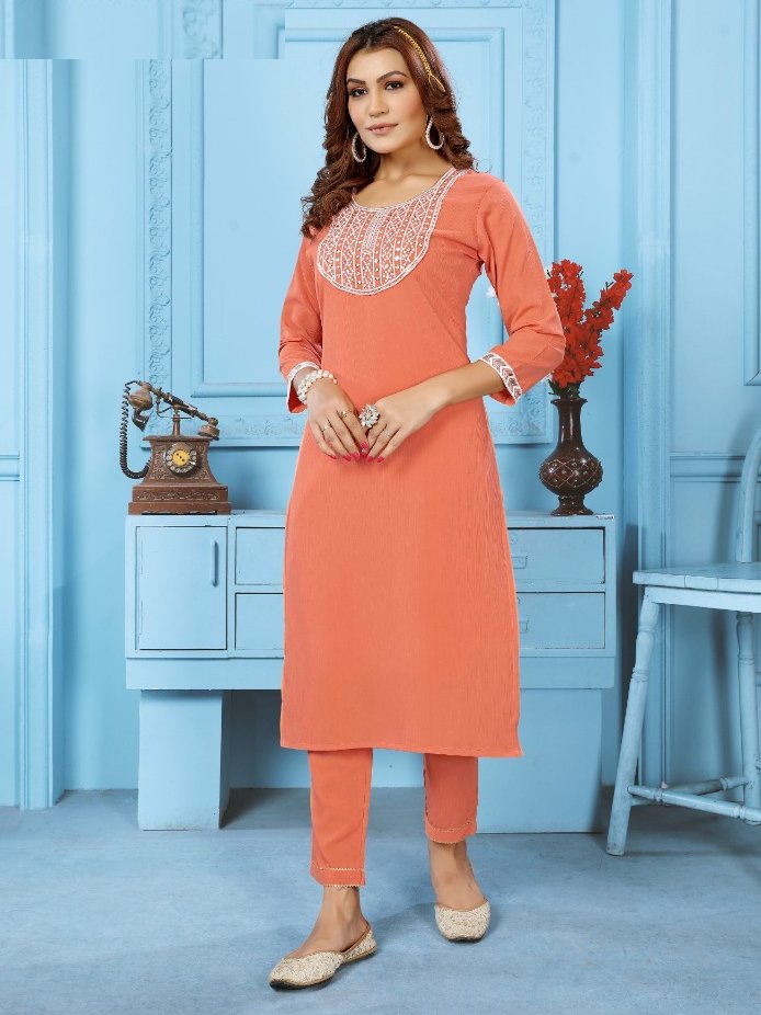 Beautiful Orange Thread Work Rinkal Cotton Summer Special Pant Suit