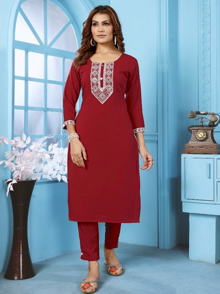 Lovely Red Thread Embroidered Rinkal Cotton Summer special Pant Suit
