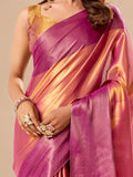 Bewitching Pink Zari Weaving Tissue Function Wear Saree With Blouse