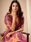 Bewitching Pink Zari Weaving Tissue Function Wear Saree With Blouse