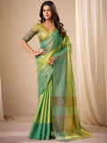 Sophisticated Green Zari Weaving Tissue Evening Wear Saree With Blouse