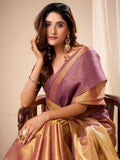 Stylish Purple Zari Weaving Tissue Wedding Wear Saree With Blouse