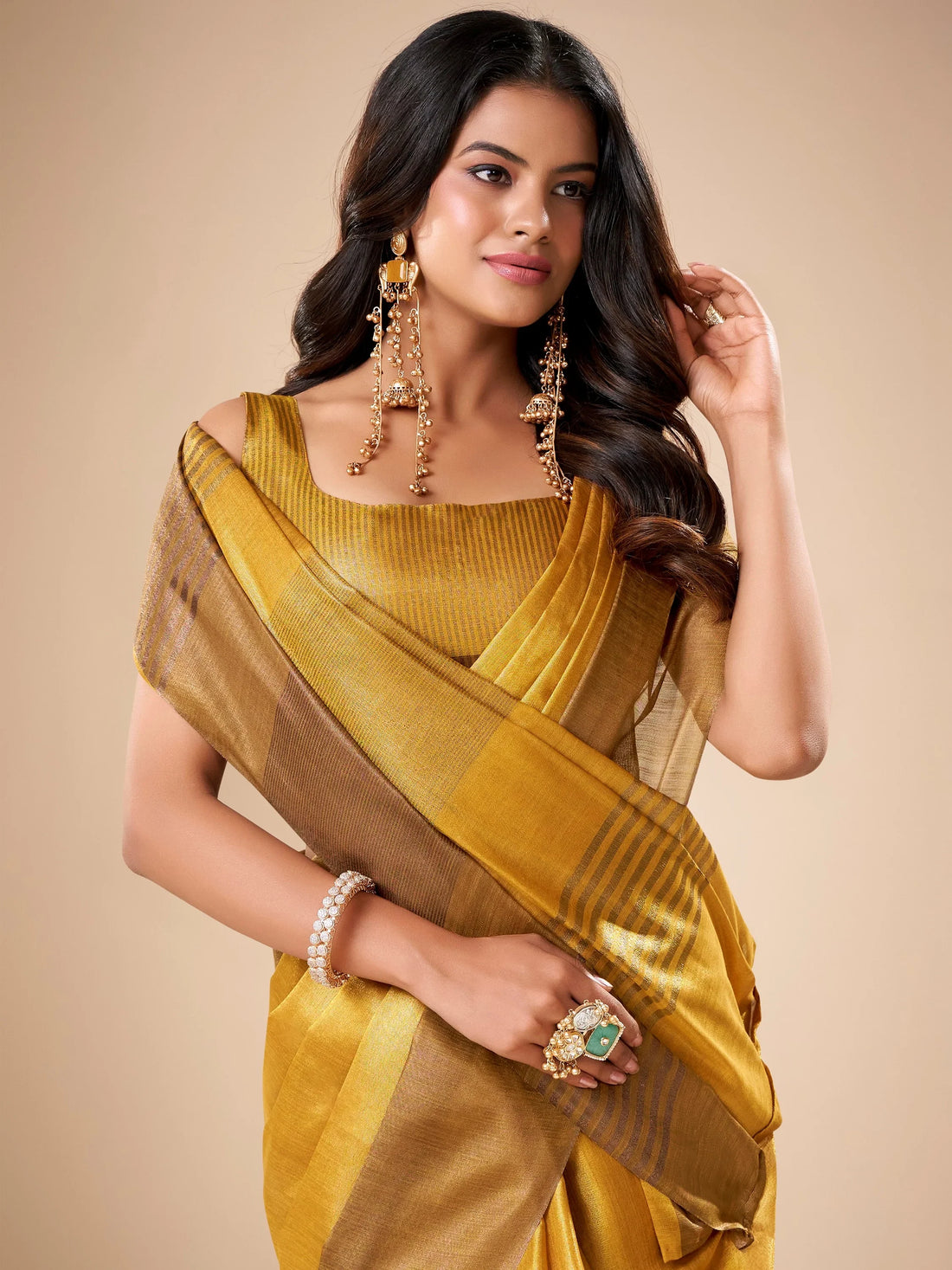 Spectacular Yellow Zari Weaving Tissue Haldi Wear Saree With Blouse