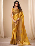 Spectacular Yellow Zari Weaving Tissue Haldi Wear Saree With Blouse