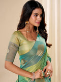 Striking Green Zari Weaving Tissue Festive Wear Saree With Blouse