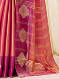 Pretty Pink Zari Weaving Tissue Engagement Wear Saree With Blouse