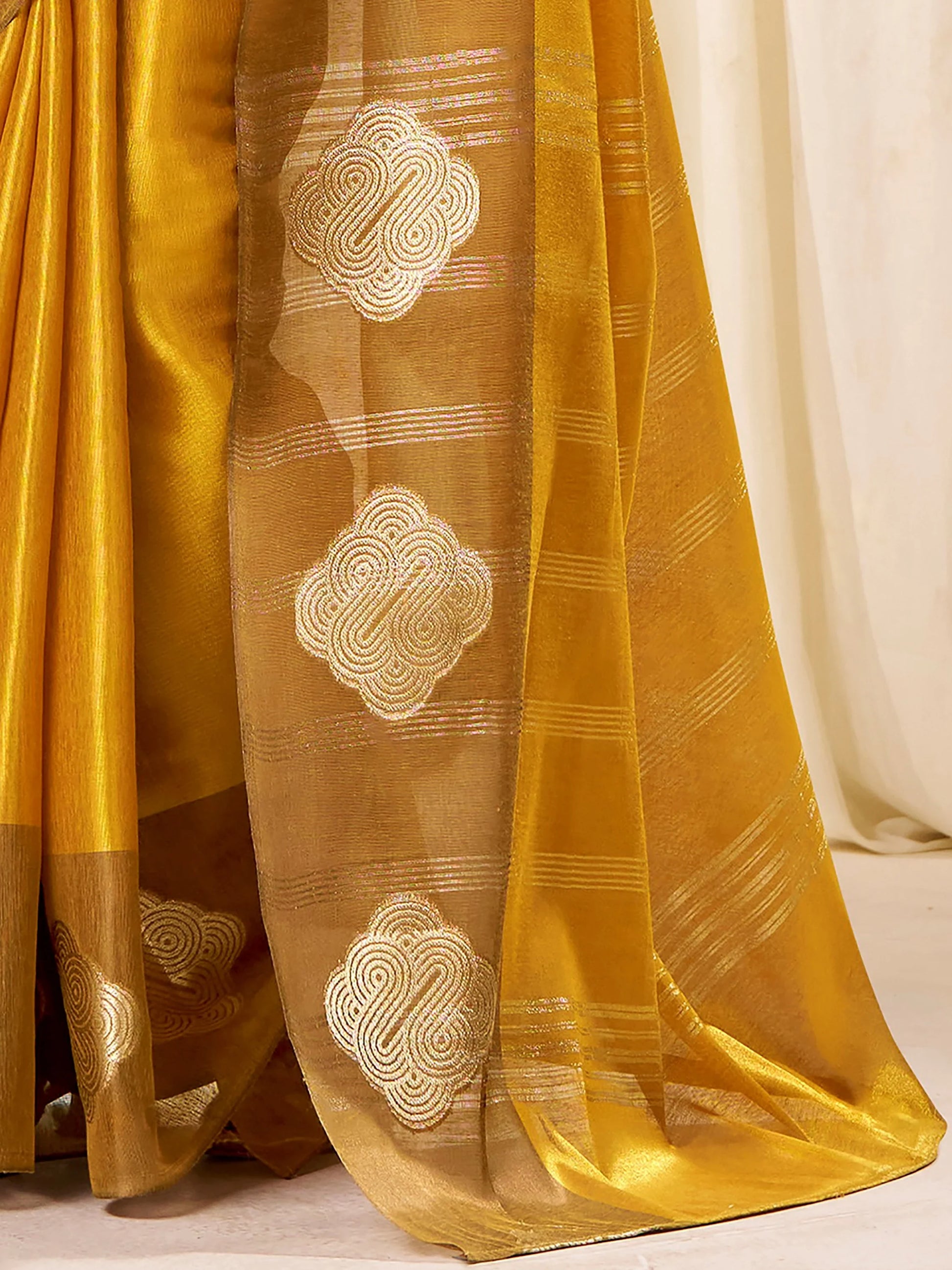 Phenomenal Yellow Zari Weaving Tissue Haldi Wear Saree With Blouse
