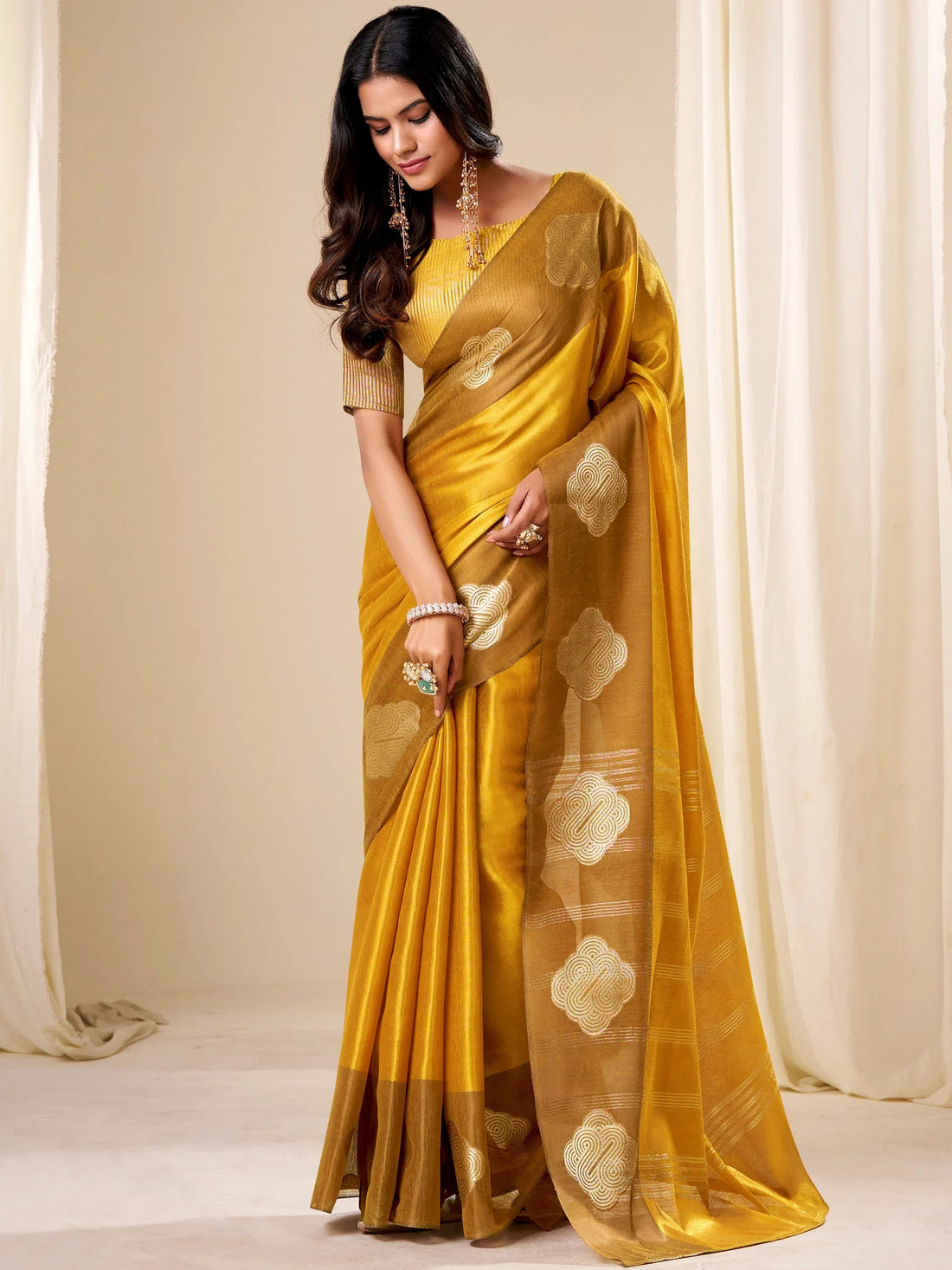 Phenomenal Yellow Zari Weaving Tissue Haldi Wear Saree With Blouse