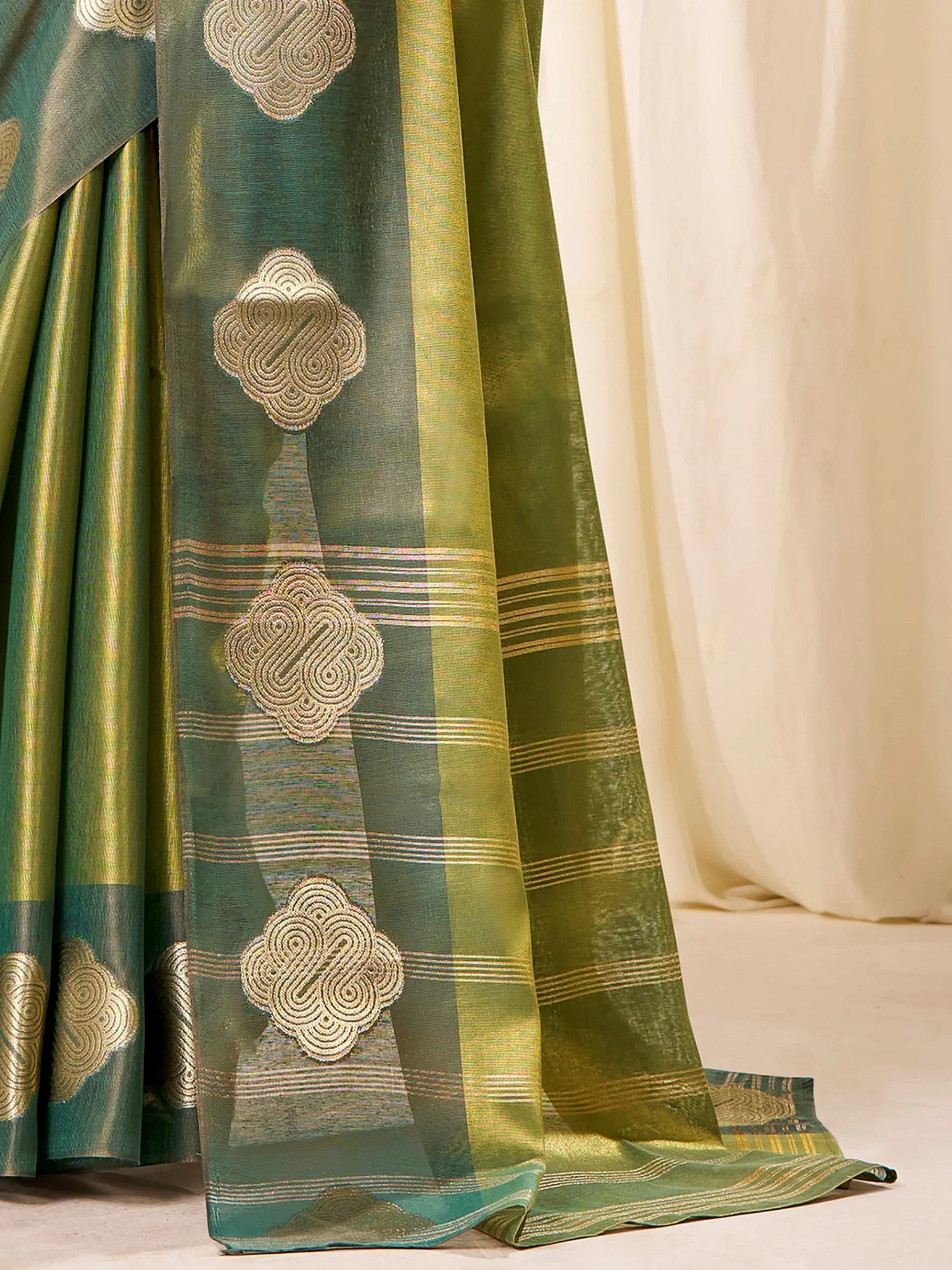 Marvelous Green Zari Weaving Tissue Event Wear Saree With Blouse