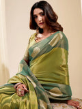 Marvelous Green Zari Weaving Tissue Event Wear Saree With Blouse