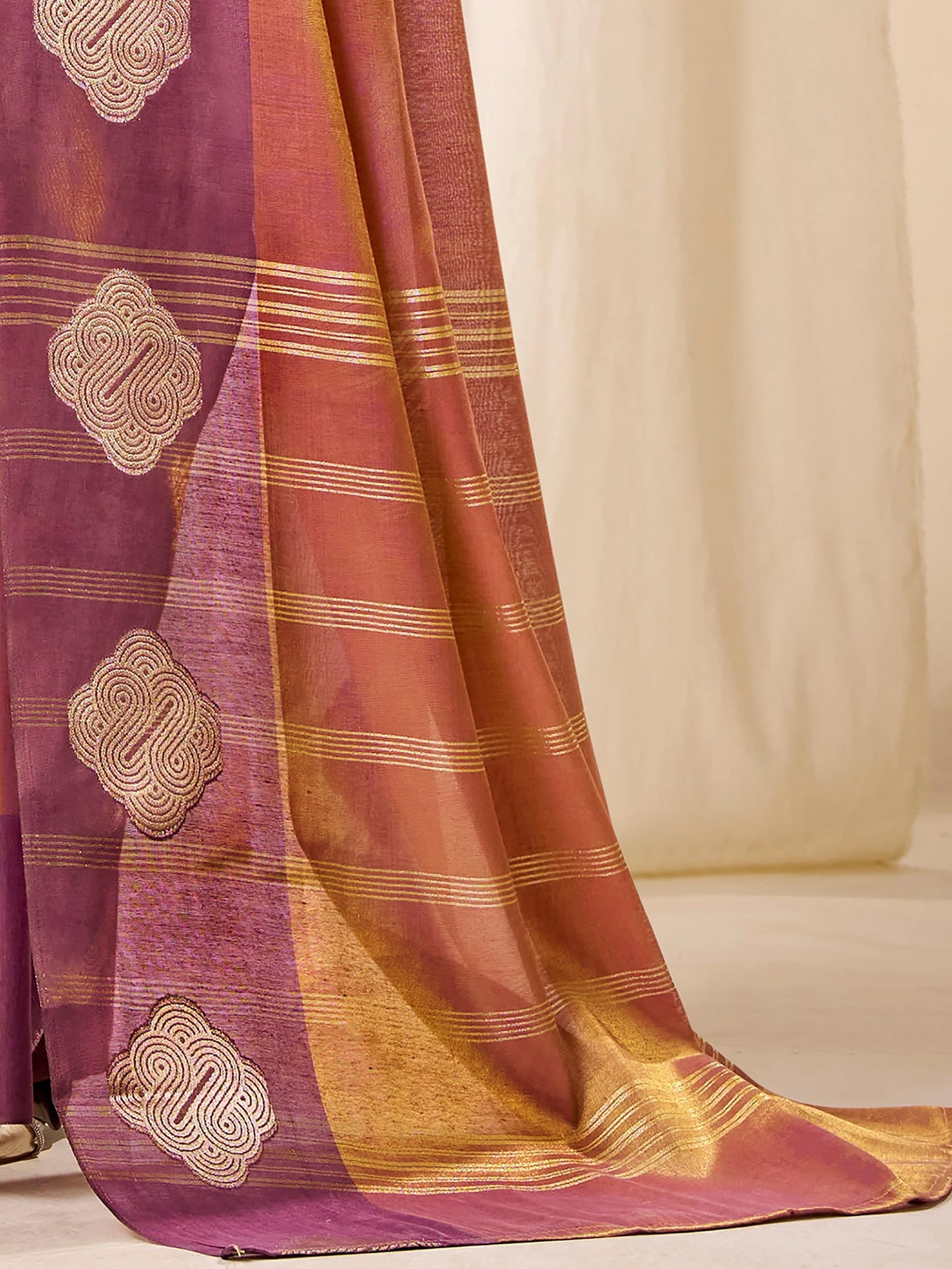 Sparkling Golden Zari Weaving Tissue Reception Wear Saree With Blouse