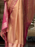 Alluring Peach Zari Weaving Silk Event Wear Saree With Blouse