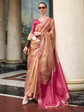 Alluring Peach Zari Weaving Silk Event Wear Saree With Blouse
