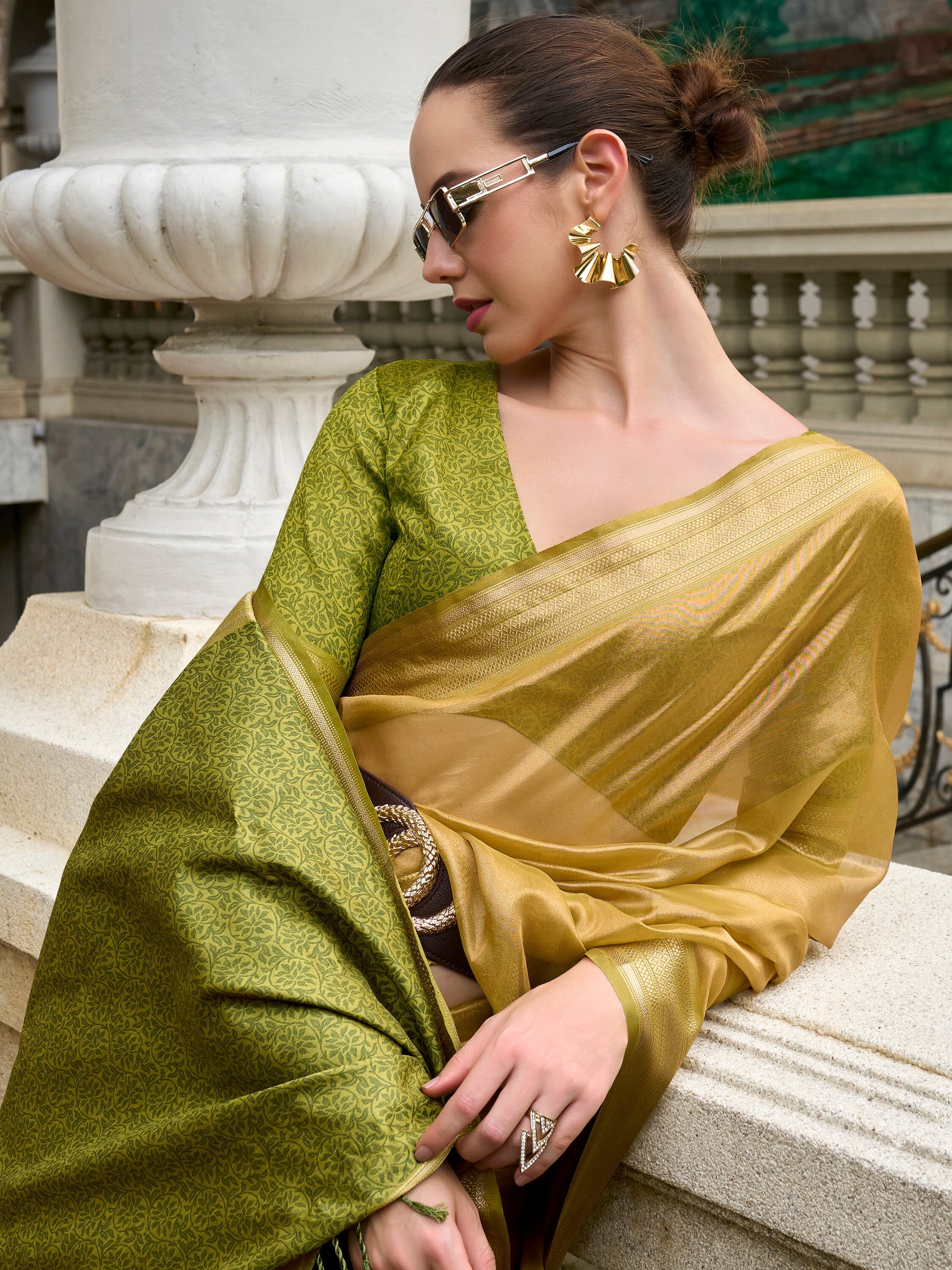 Glamorous Light Green Zari Weaving Silk Festival Wear Saree With Blouse