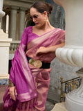 Charming Pink Zari Weaving Silk Festival Wear Saree With Blouse