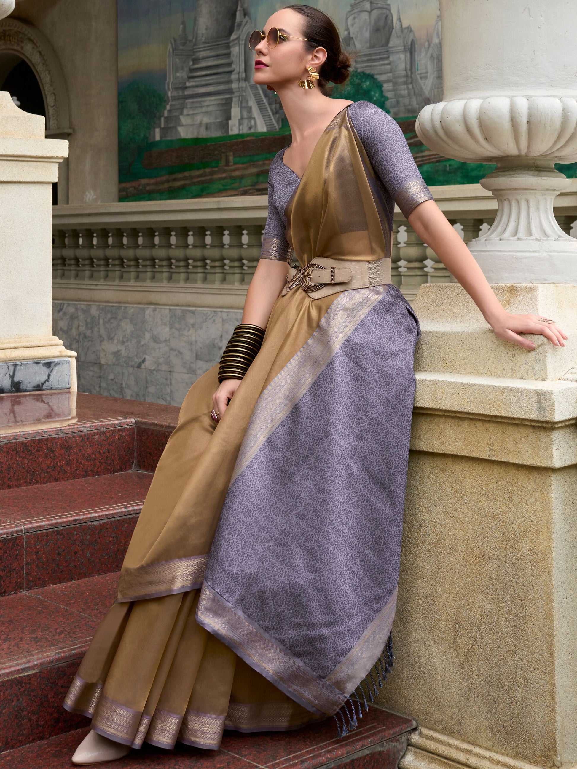 Stunning Brown Zari Weaving Silk Festival Wear Saree With Blouse